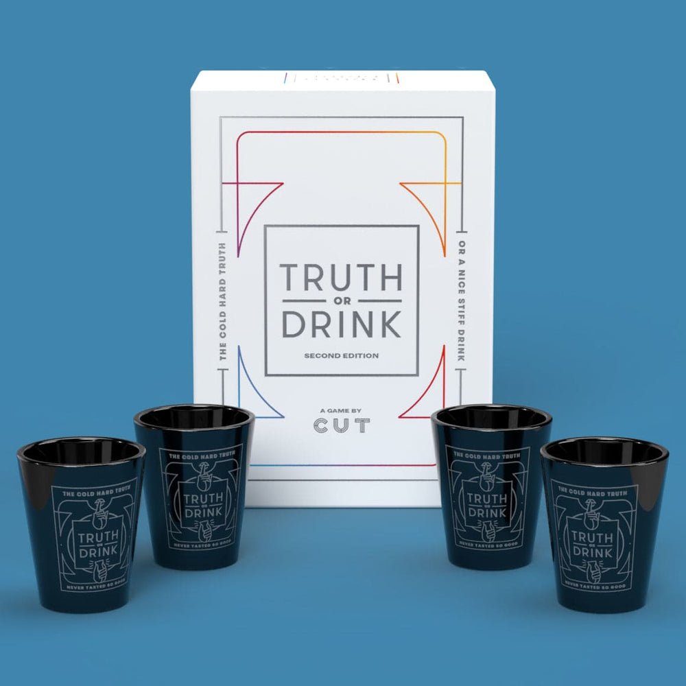 Truth or Drink + 4 Shot Glasses Set | Card Game and Custom Drinkware Combo